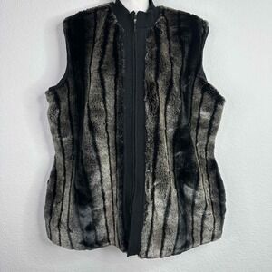 Ming Wang Vest L Faux Fur Zip Sleeveless Cabin Luxury Mobwife Old Money Outdoor